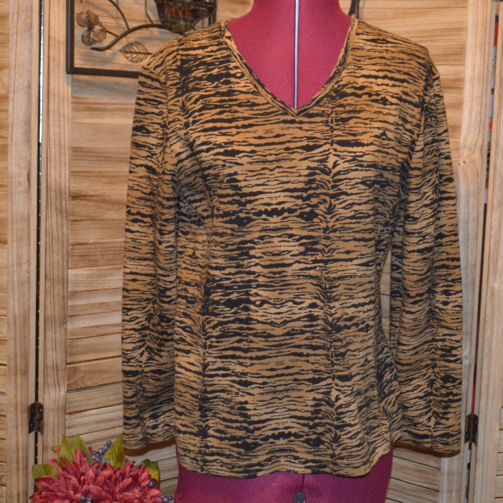 Jones New York PL V-neck L/S Top Animal Print